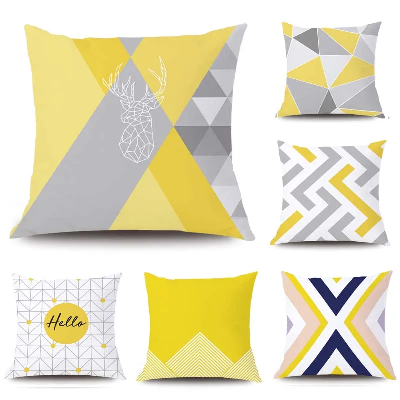 

Yellow Geometric Pillow Case Sleeping Comfortable Pillow Soft Geometric Pattern Cushion Cover Seat Decorative Home Soft Pillow
