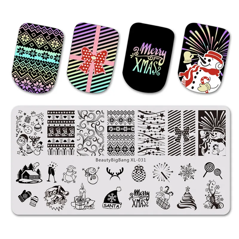 

BeautyBigBang Stamping Plate For Christmas Gift Funny Festival Style Image 6*12cm Nail Art Stamper Template Plates BBB XL-031