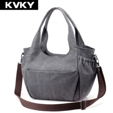 KVKY винтажная Женская холщовая Дамская Сумочка Хобо женская сумка на плечо однотонная женская сумка через плечо большая Повседневная сумка для покупок Bolso
