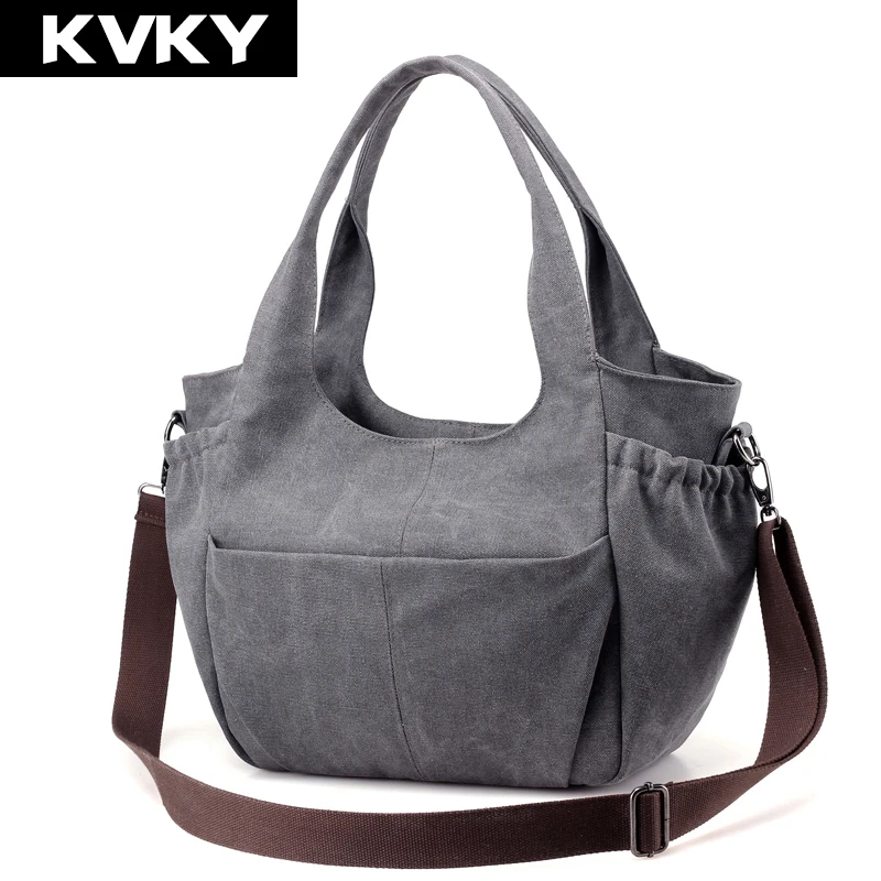 KVKY винтажная Женская парусиновая Дамская Сумочка Хобо женская сумка через плечо