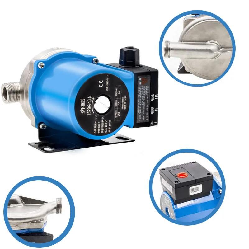 

220V 218W Hot Water Booster Water Pump 3/4'' 33FT Head 12GPM Flow Stainless Steel with Leakage Protecton Plug for Solar Heater