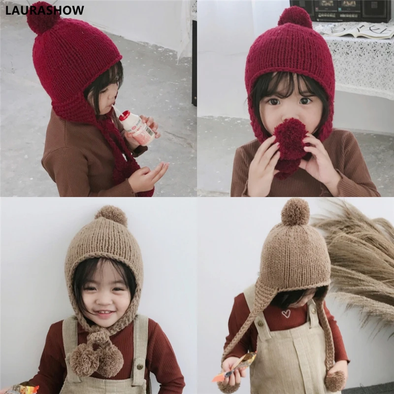 

LAURASHOW Cute Winter Bonnet Beanies Ball Pompoms Hat Baby Knit Warm Hat