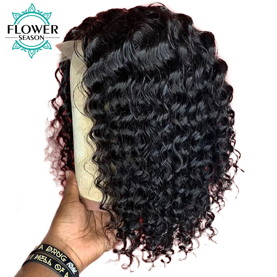 FlowerSeason Curly 13x6 Lace Front Human Hair Wigs Pre Plucked For