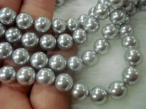 

Hot sell ->@@ N580 12mm Silver Pearl Shell Smooth Round Loose Beads 15.5'' 5 Strand -Top quality free shipping