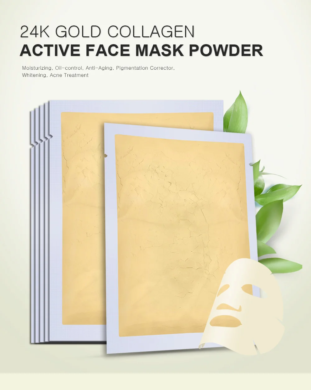 24K Золотая коллагеновая маска для лица, пудра, против старения, против морщин, роскошное спа-лечение, увлажняющая отбеливающая маска для ухода за кожей лица