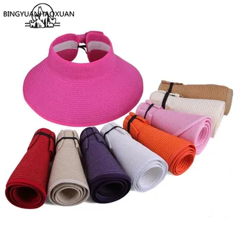 

BINGYUANHAOXUAN Brand 2018 New Ladies Summer Sun Straw Hats Floppy Foldable Roll up Wide Brim Sun Visor Beach Hat Woman Caps