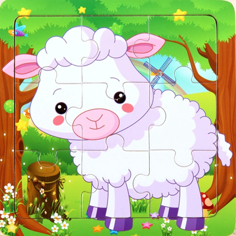 

Wooden Puzzle Cartoon sheep Toy Educational Developmental Baby Kid Training toys for children animal puzzles Jigsaw Puzzle MP362