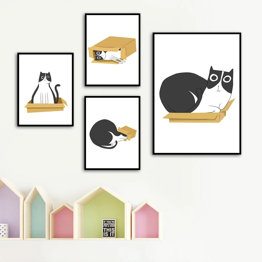 7-Space-Cat-box-Canvas-Art-Prints-Nordic-Posters-And-Prints-Canvas-Painting-Baby-Girl-Boy