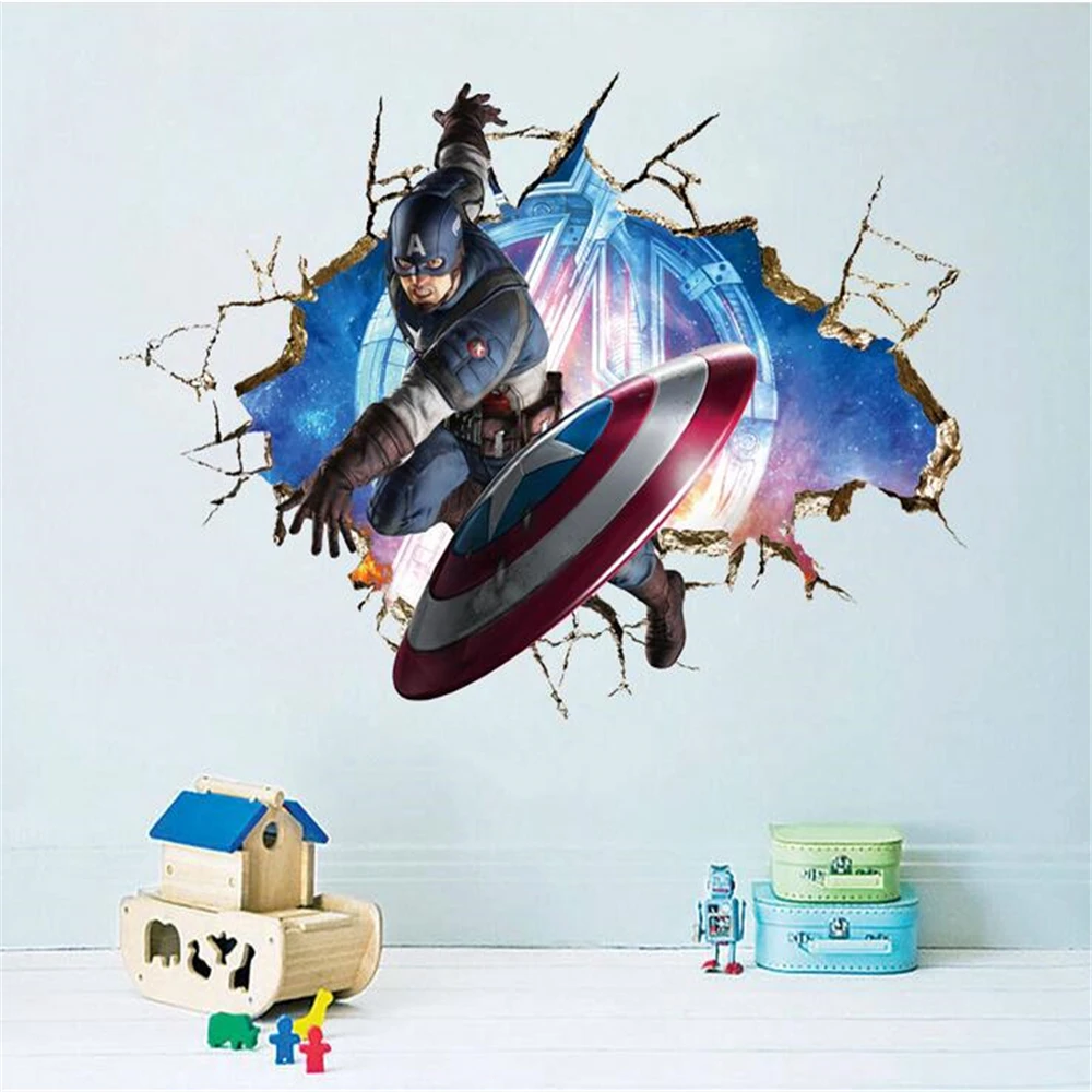 アベンジャーズ3dを通じてwallstickersデカール芸術用ベビー保育園ホーム装飾キャプテンアメリカ壁紙キッズ漫画のポスター Cartoon Poster Wallpaper Kidsposters Posters Aliexpress