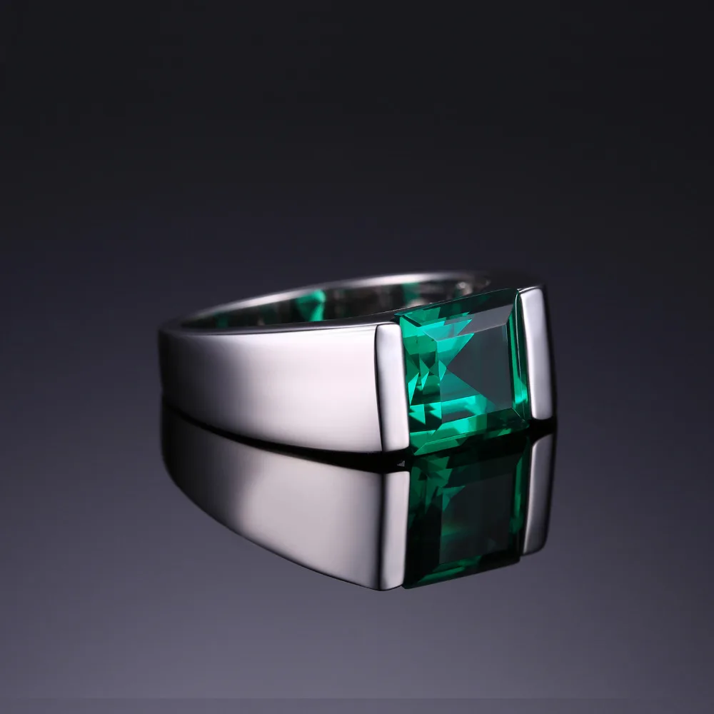 JewelryPalace Nano Russian Green Created Emerald Ring For Men Solid 925 Sterling Sliver Jewelry Engagement Wedding Ring For Men