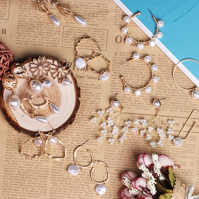 Женские винтажные серьги подвески с искусственным жемчугом 32