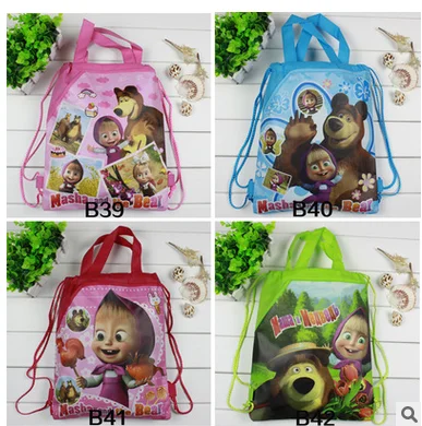 

12Pcs Masha and Bear Children Backpacks Cartoon Drawstring Backpack School Bag Non-woven Fabric Bag Shopping Beach Bag