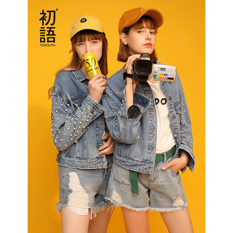 lower price Toyouth 2019 Women Spring Jacket Fashion Long Sleeve Pearl Short Coat New Arrival Female Turn-Down