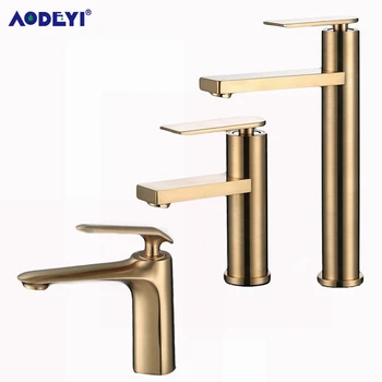 

Bathroom Faucet Solid Brass Bathroom Basin Faucet Cold And Hot Water Mixer Sink Tap Single Handle Deck Mounted Brushed Gold
