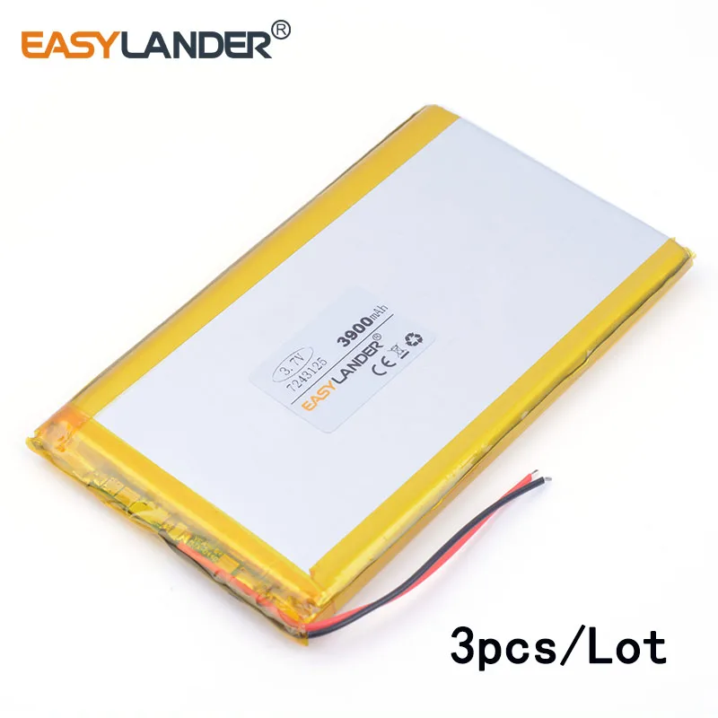 

3pcs/Lot 3.7V 3900mAH 7243125 lithium Li ion polymer rechargeable battery for tablet pc battery DIY Power mobile Power bank