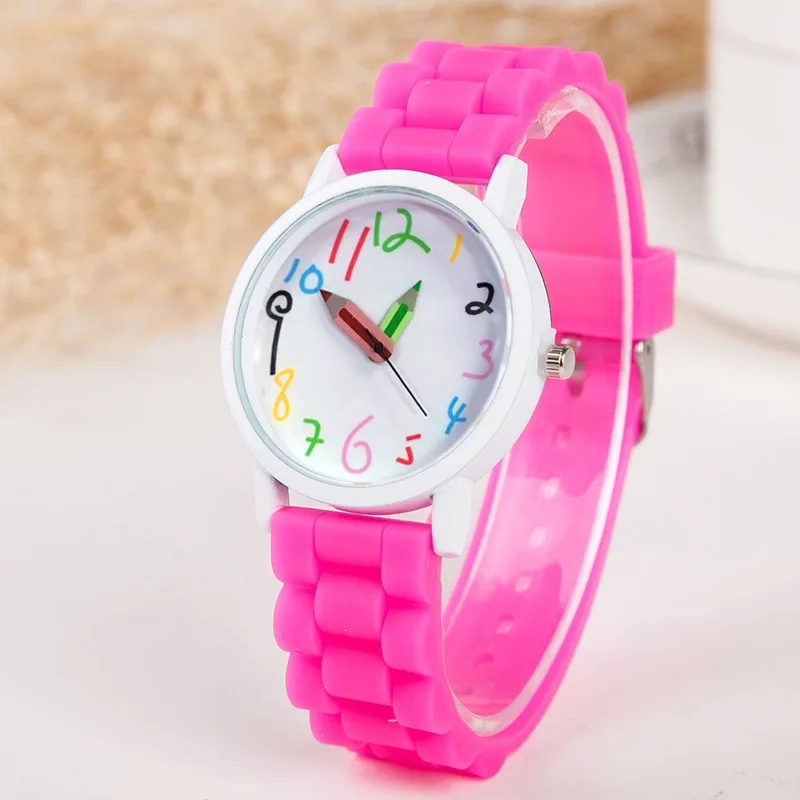 Shellhard 1pc Silicone Strap Quartz Jelly Soft Wrist Watch New Fashion Pencil Pointer Children Kids Cute Watches 11 Colors