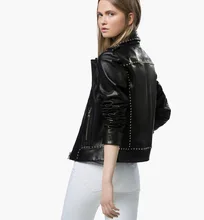 Hot Sale ! New 2015 Winter Women Leather Jacket Vintage Black Lapel Punk Style Rivets Leather Jackets Vogue Women’s Leather Coat