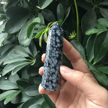 

Wholesale Hand Made Natural Snowflake Obsidian Quartz Crystal Point Wand For Gifts Or Home Decoration SQ