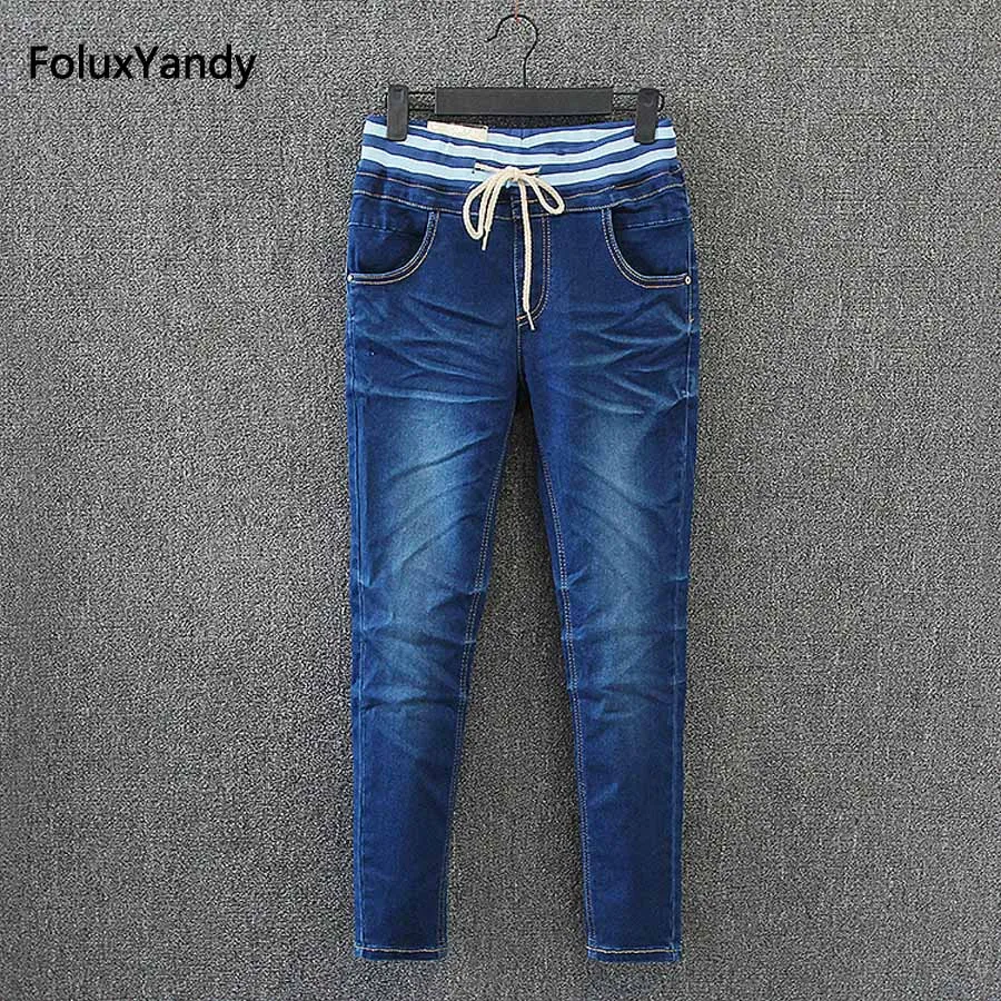 

High Waist Jeans Women Slim Elastic Denim Pencil Pants Female Trousers Plus Size Jeans Blue KK2726