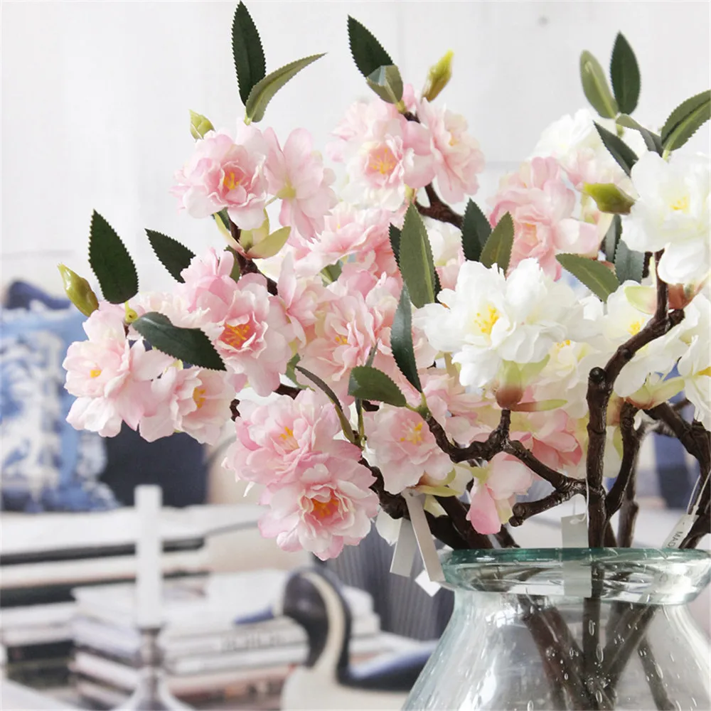 Искусственные ветки вишни цветок шелка Свадебный Гортензия домашний декор белый P20