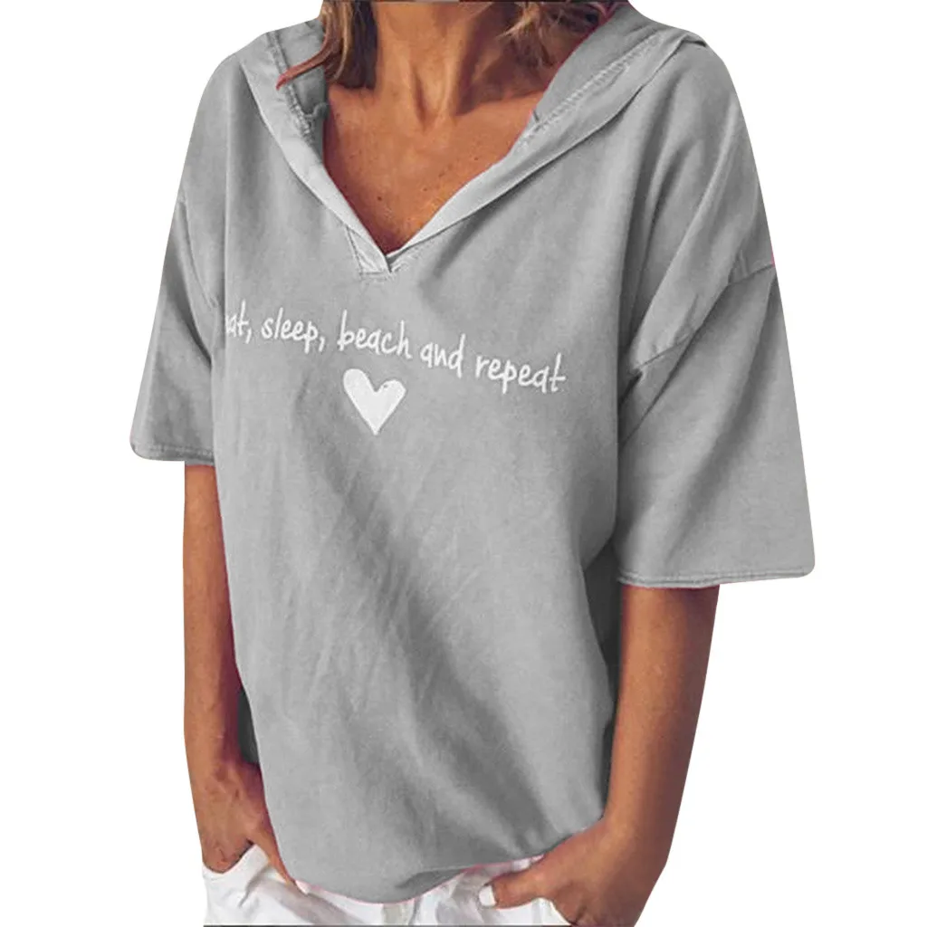 

Plus Size Summer Fashion Letter Print Hoodie Blouse Casual Ladies Loose Tee Tops Female Women Short Sleeve Shirt Blusas Pullover