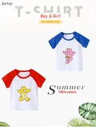 Уход за медведи футболка на лето для мальчиков и девочек детское платье 100% хлопок футболка детская многоцветная Футболка, b069