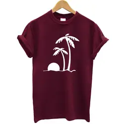 Кокос дерево напечатано Для женщин футболка хлопок Рубашка с короткими рукавами модные летние топы Забавный Графический одежда с рисунком