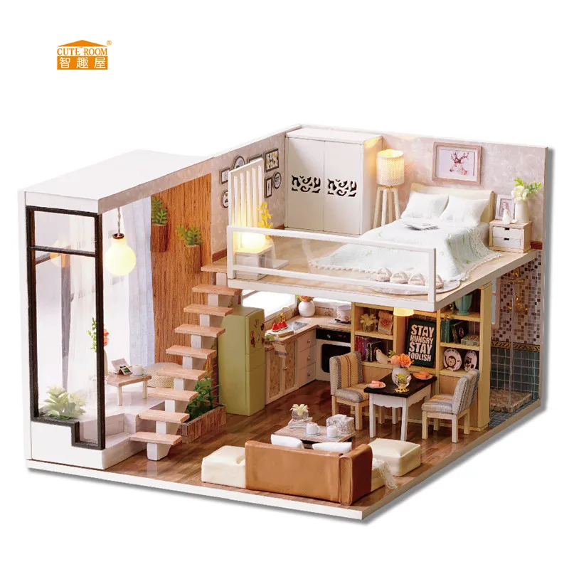 CUTE ROOM New arrival Miniature Wooden Doll House With DIY Furniture Fidget Toys For Kids Children
