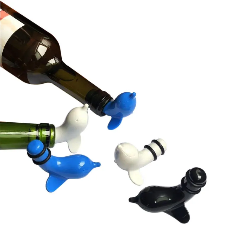 Lovely Dolphin Wine Storage Bottle Beer Stoppers Reusable Vacuum Sealed Saver Corkscrew Plug Bar