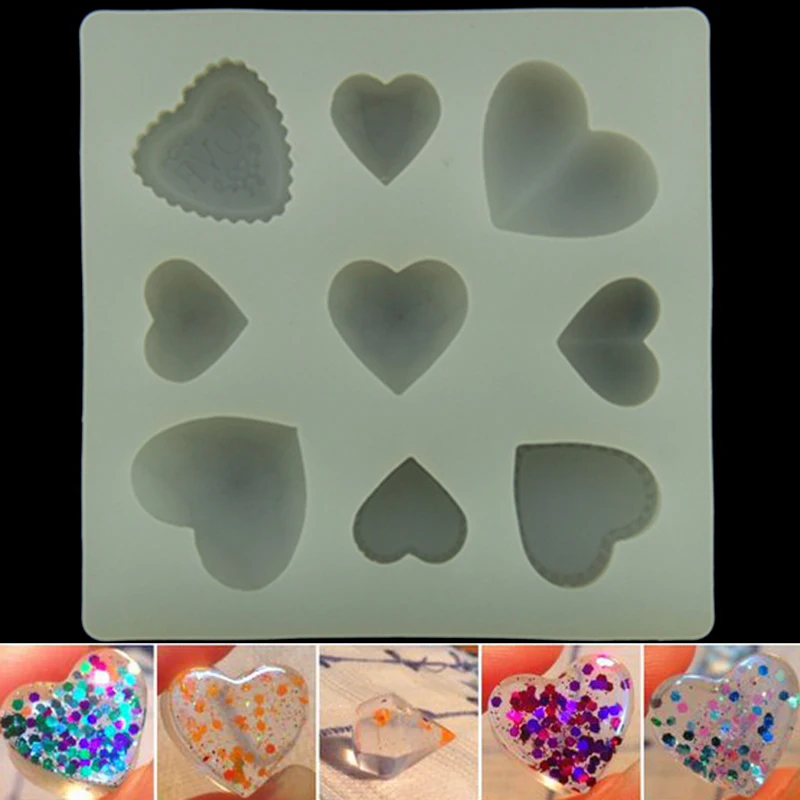9 Hearts Silicone Resin Mold Jewelry Heart Pendant Epoxy Mold Mould for