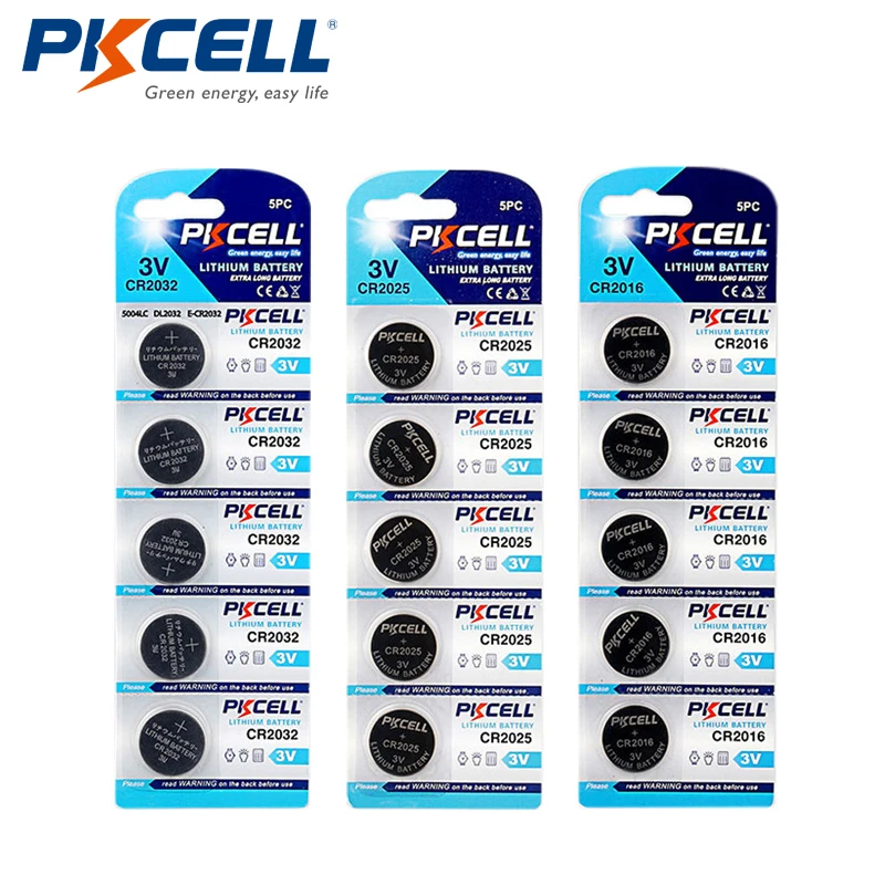 PKCELL 5 шт./1 карта CR2032 5004LC 220mAh+ 5 шт./1 карта CR2025 5003LC 150mAh+ 5 шт./1 карта CR2032 5000LC 75mAh 3V литиевая кнопочная ячейка