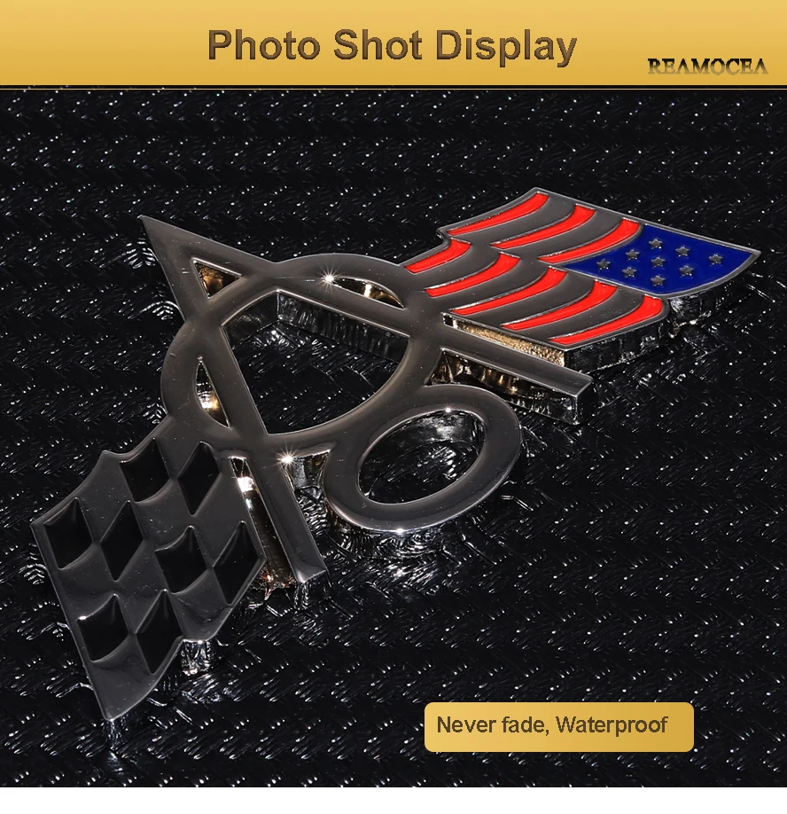 Reamocea Car 3D Metal V8 Emblem Badge American USA Flag Sticker Fender Tailgate Styling For Ford Chevrolet Keychain Trunk (6)