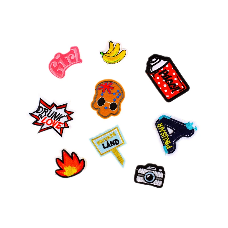 

2017 New Fire Skull Girl Drunk love Small Patches Iron On Or Sew Fabric Sticker For Clothes Badge Embroidered Appliques DIY