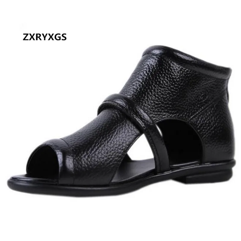 cowhide flat sandals