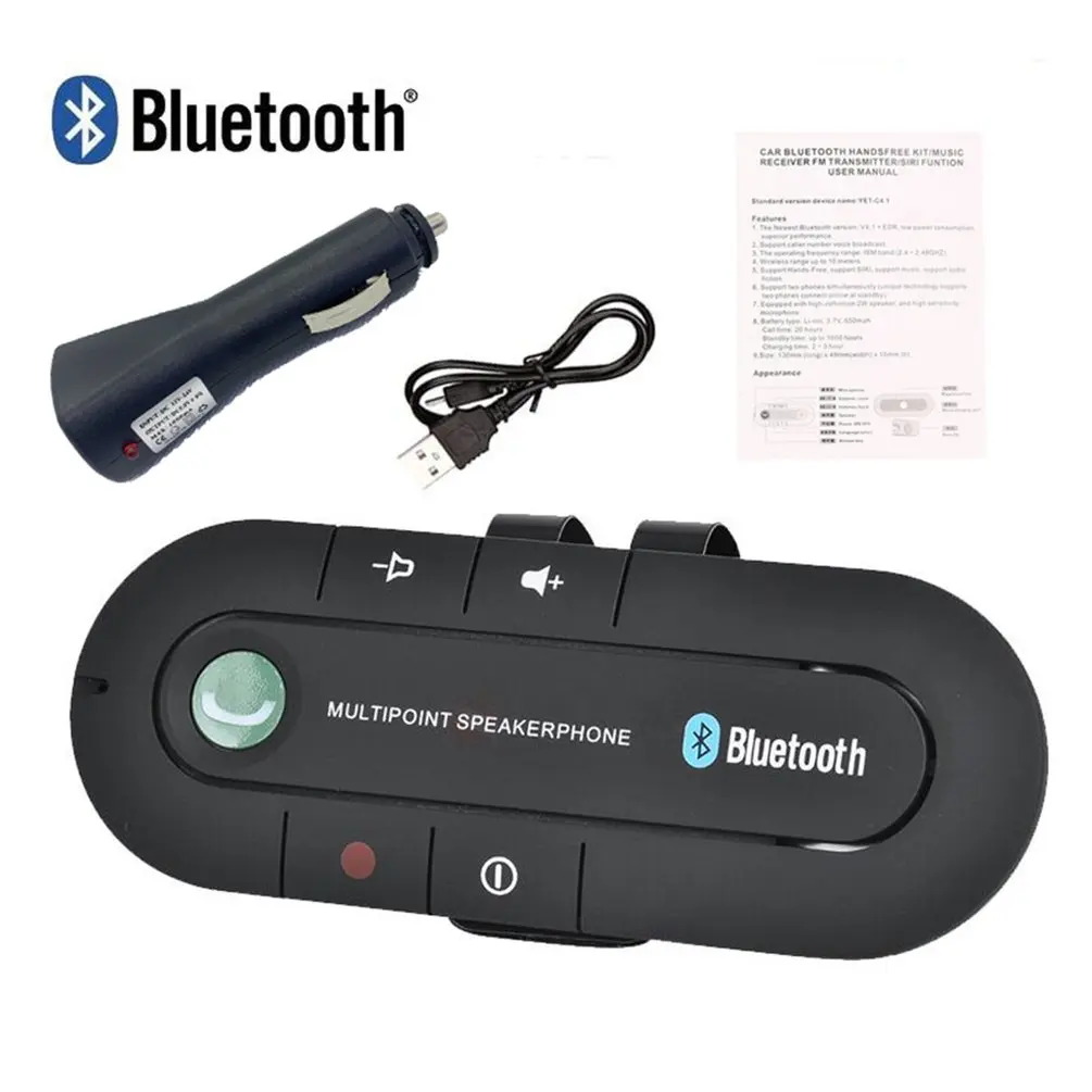 USB Bluetooth автомобильный комплект громкой связи беспроводной Bluetooth динамик телефон MP3 музыкальный плеер Солнцезащитный козырек клип динамик телефон зарядное устройство без aux