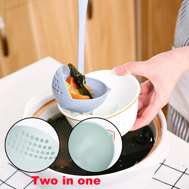 

Multi-function 2 in 1 Long Handle Soup Spoon Home Kitchen Strainer Wheat Straw Cooking Colander Porridge Spoons with Filter