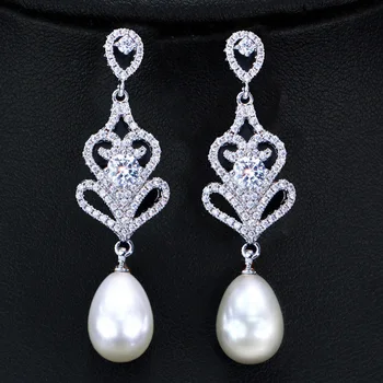 

Sterling silver S925 High-grade natural fresh water pearl bridal earrings Micro inlaid zircon Dangle earrings S925 silver