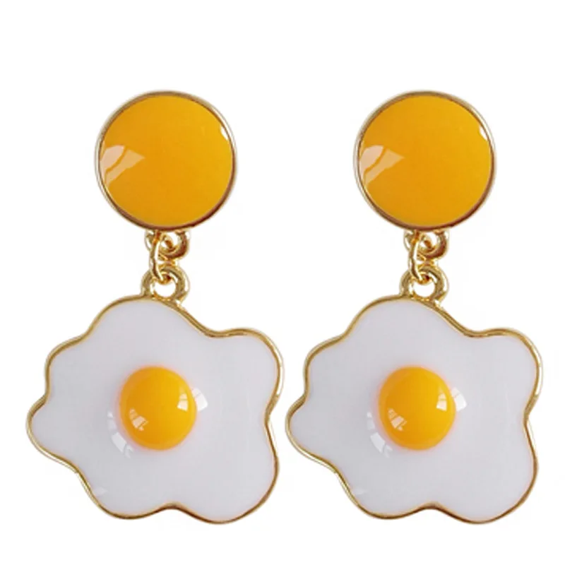 

Punk Cute Oil Enamel Yellow Poached Egg Clip Earrings No Pierced Ears sUMMER Earrings For Women Girls Brincos