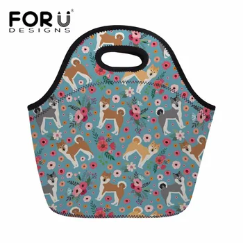 

FORUDESIGNS Lunch Bag for Women Akita Flower Printing Fruit Lunch Box Lady Portable Office Thermal Food Storage Girls Container