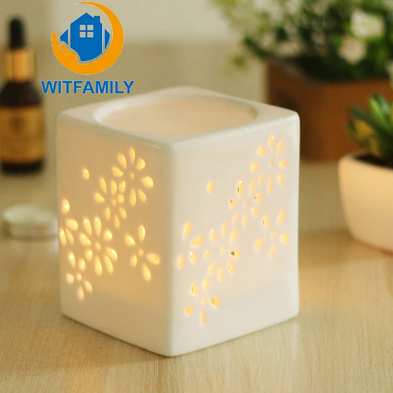 

Ceramic cube whtie Incense Burners diffuser candle aroma furnace essential oil lamp hollowed out fragrance lamp Home Decoration