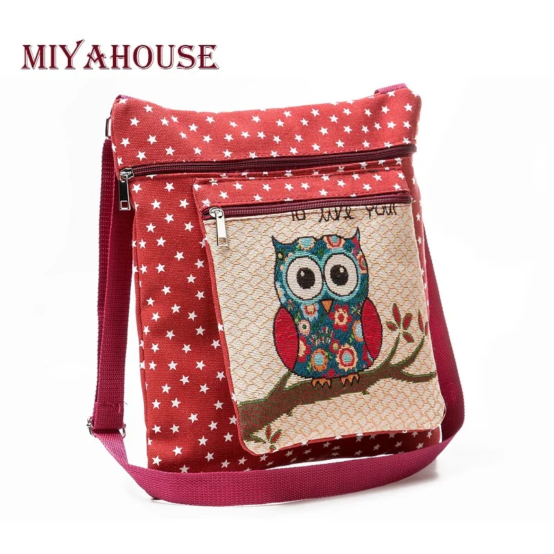 

Miyahouse Large Capacity Embroidery Women Shoulder Bags Cartoon Owl Printed Messenger Flap Bag Female Canvas Star Crossbody Bag