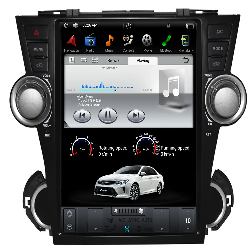 

12.1 Inch Android 9.0 Tesla Style Car Radio GPS Navigation DVD Player fit forToyota Highlander 2009 2010 2011 2012 2013 Headunit