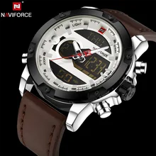NAVIFORCE D’origine Marque De Luxe En Cuir Montre À Quartz Hommes Horloge Numérique LED Armée Militaire Sport Montre-Bracelet relogio masculino