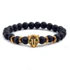 Pulsera de Lava negra, Reiki, Buda, piedra Natural, cabeza de leopardo.