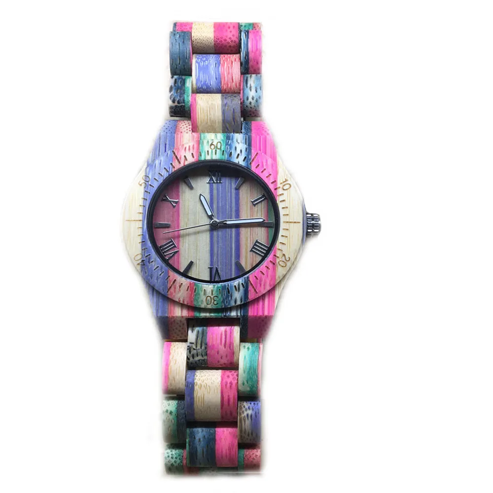 

YUELANSHI Women Wood Watch 100% Handmade Natural Colorful Bamboo Quartz Wristwatch Design Luxury Casual Watches for Female