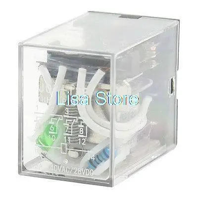 

DC 12V Coil Green LED Pilot Light General Purpose Power Relay 4P2T JQX-13F MY4