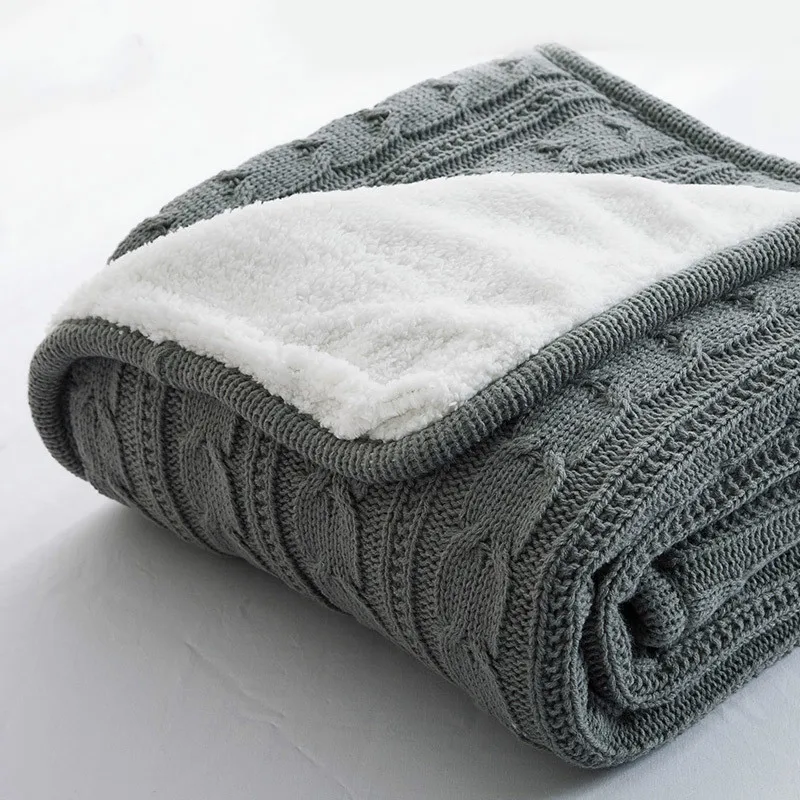 

Hot 100% Cotton High quality Sheep velvet Blankets Winter warmth Knitted wool blanket Sofa/Bed cover quilt Knitted blanket