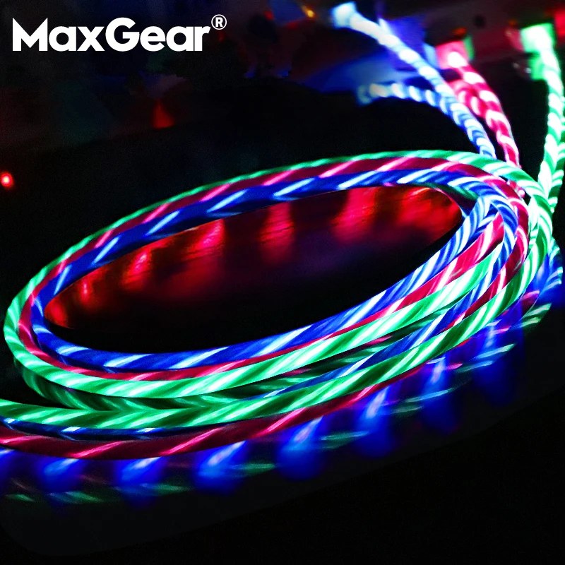 MaxGear Led كابل يو اس بي فلاش تضيء كابل نقل بيانات الهاتف المحمول شاحن سامسونج S7 S8 S9 Xiaomi هواوي الروبوت نوع-C 1 متر كابل