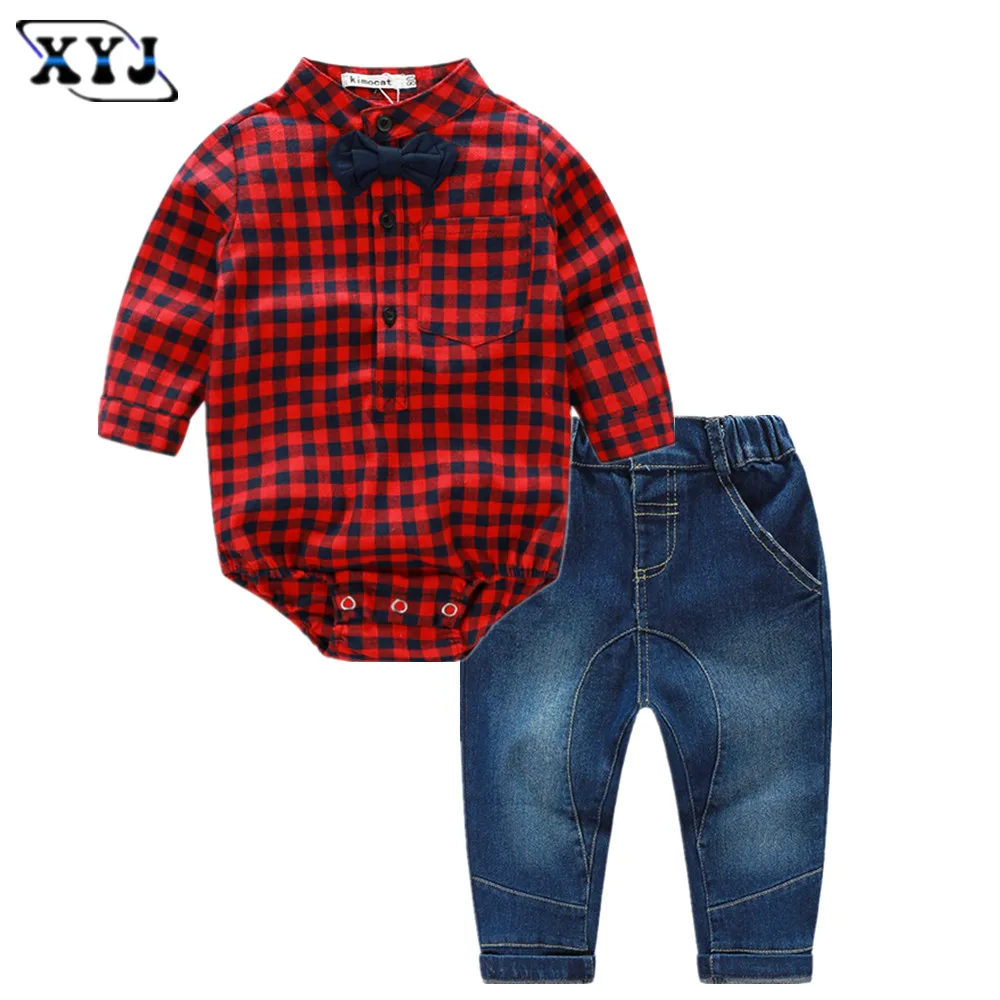 2016 recién nacido ropa infantil ropa de bebé dos piezas para Niños traje camisa a cuadros + Vaqueros para recién nacido ropa de - AliExpress