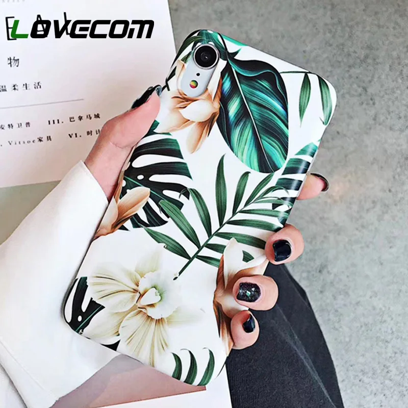 LOVECOM الفن الزهور ورقة موز الهاتف حقيبة لهاتف أي فون XS ماكس XR 6 6 S 7 8 زائد X الرجعية نمط زهرة الأزهار لينة الهاتف الغطاء الخلفي